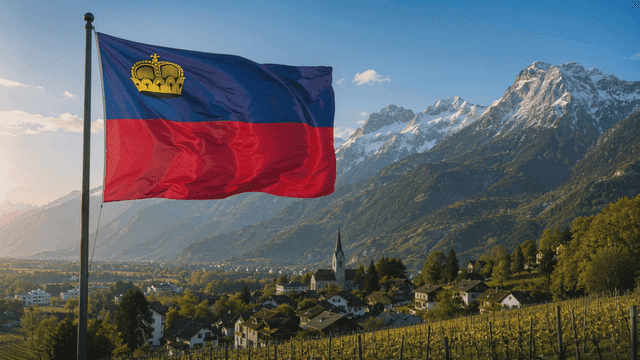 Flag of Principality of Liechtenstein fluttering in field