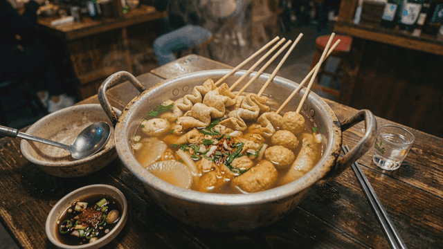 Steaming hot fish cake soup