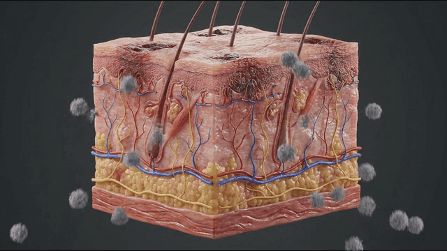 Detailed view of human skin layer infected by virus