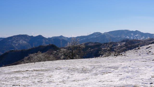 눈 덮인 산들과 맑고 푸른 하늘