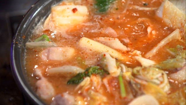 Spicy chicken hotpot boiling in a pot