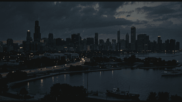 City night view overlooking river