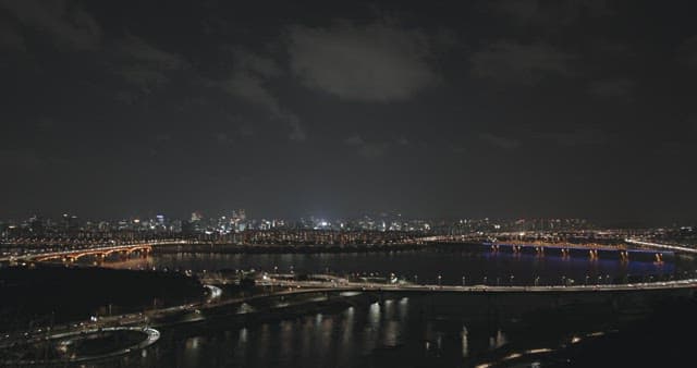 City Night View with Illuminated Bridge