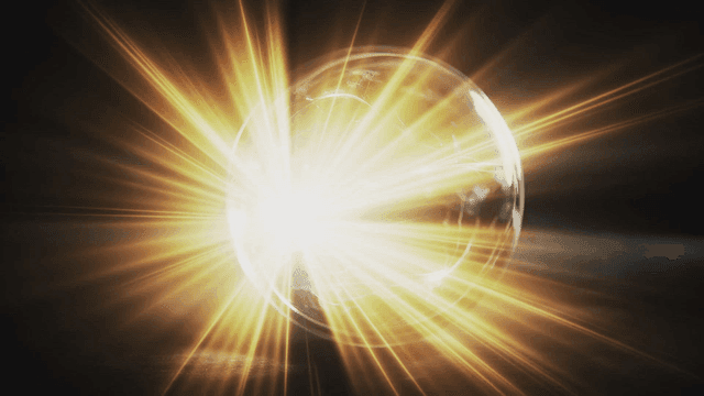 빛나는 구체와 역동적인 빛의 패턴