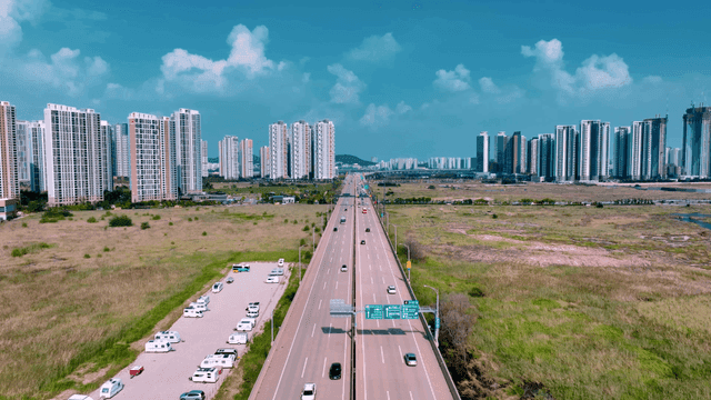 Highway leading to modern city