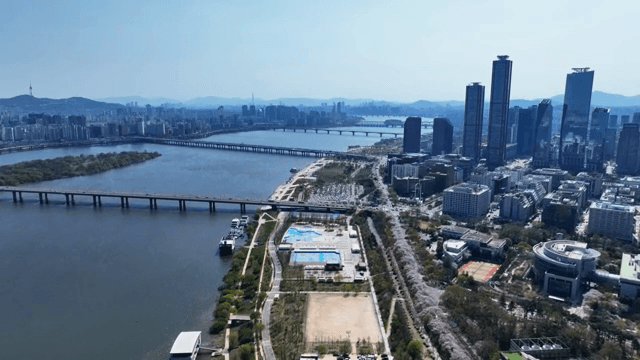 Cityscape with modern buildings and river