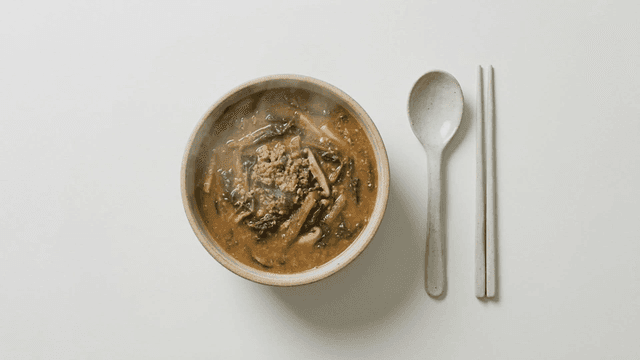 Steaming bowl of soybean paste stew