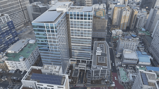 Aerial view of modern city buildings