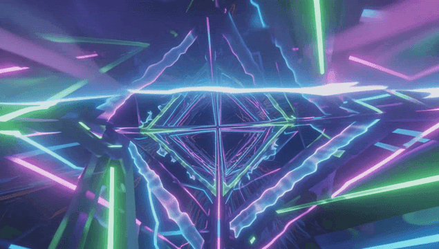 Colorful neon geometric shapes in motion