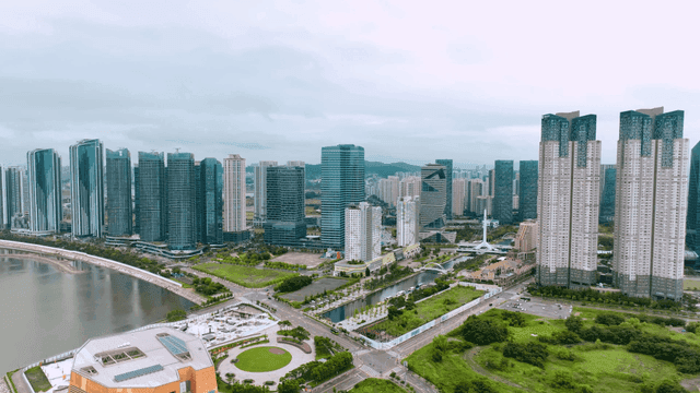 Modern city skyline with skyscrapers