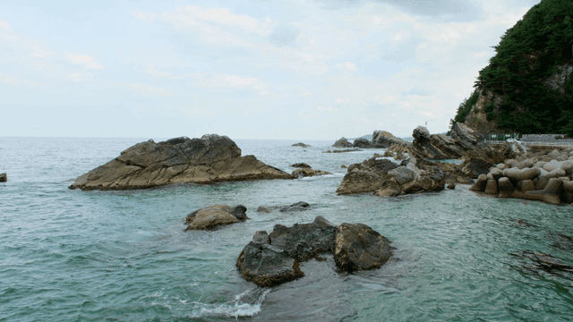 Rocky coastline with clear blue water