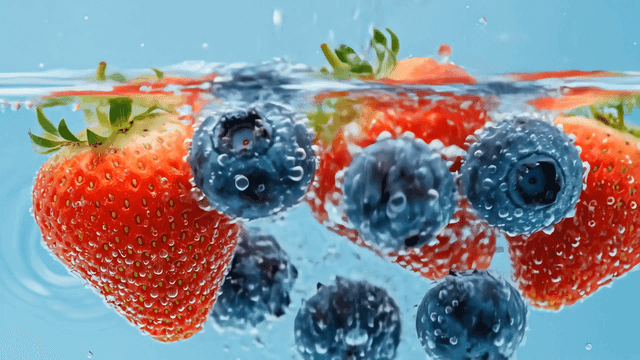 물속에 잠긴 거품이 있는 베리