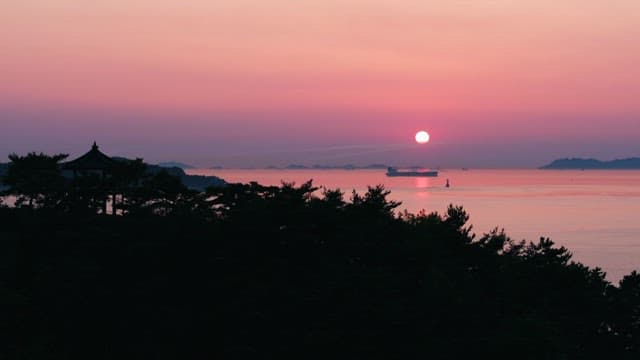 Serene Sunset by the Traditional Pavilion