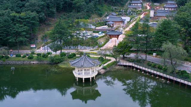 Serene Traditional Korean Architecture by the Reservoir