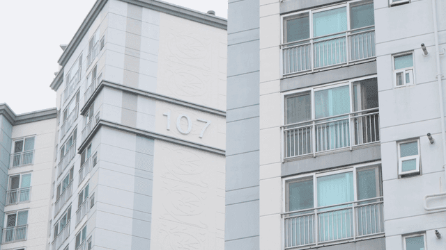 Modern apartment buildings with balconies