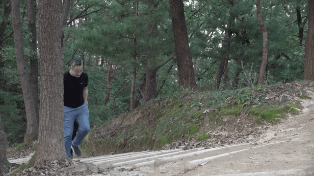 숲길을 걷는 두 친구