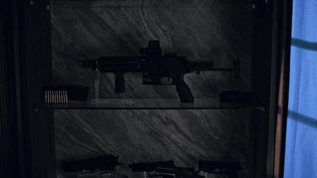 선반에 진열된 총기와 탄약