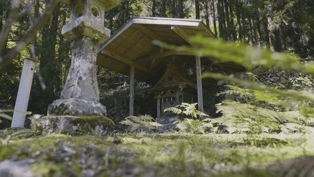 Small shrine in forest.