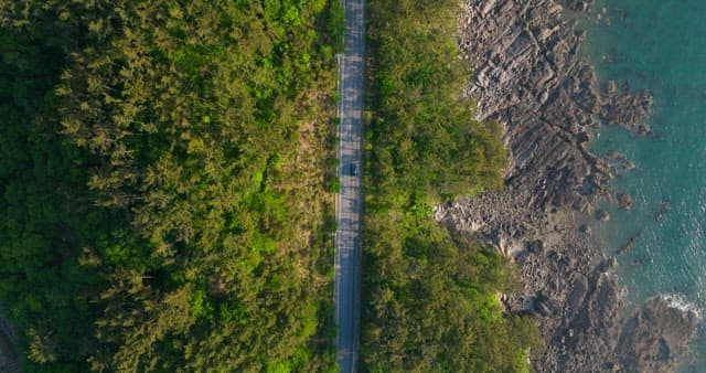 Road Stretched between the Mountains and the Sea