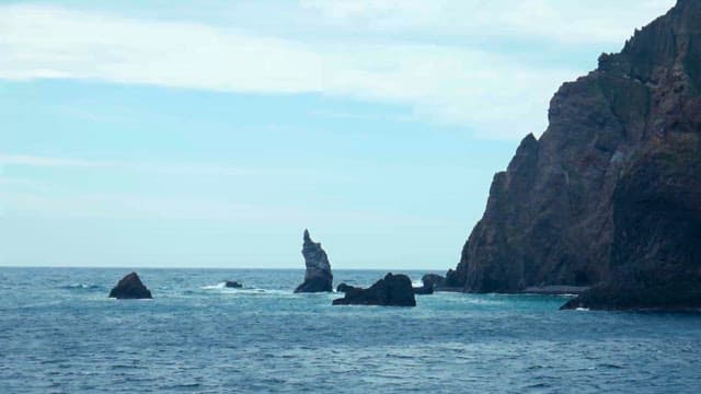 웅장한 해안 절벽과 바다의 파도