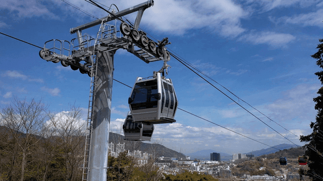 Cable car moving under sky
