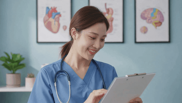 클립보드를 들고 미소 짓는 간호사