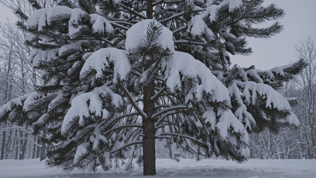 Pine tree covered in snow