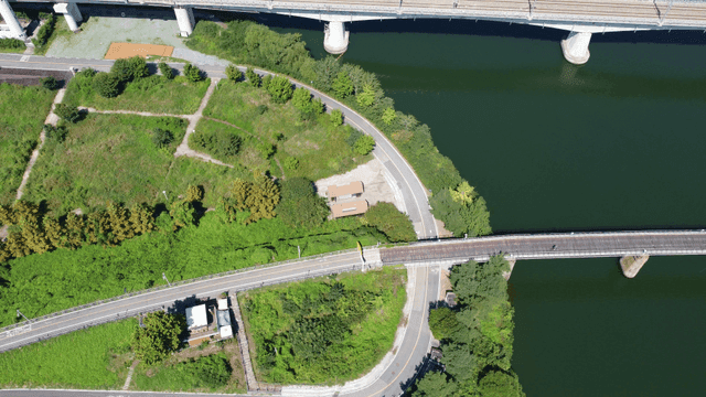 Aerial view of a bridge over a river