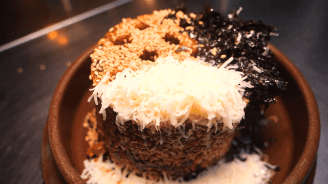 Kimchi fried rice with cheese and seaweed