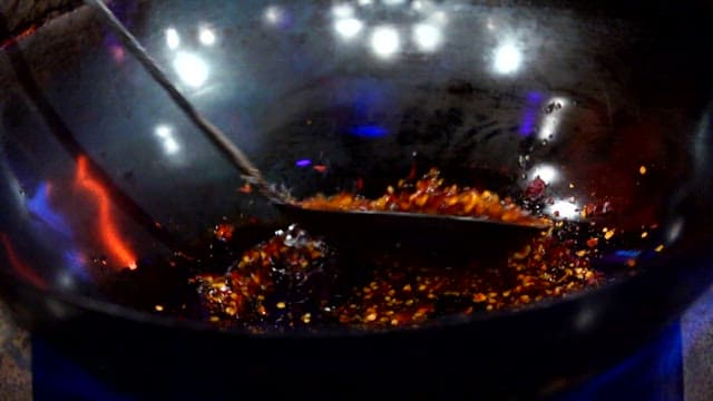 Red Pepper Chili Oil on a Heated Pan