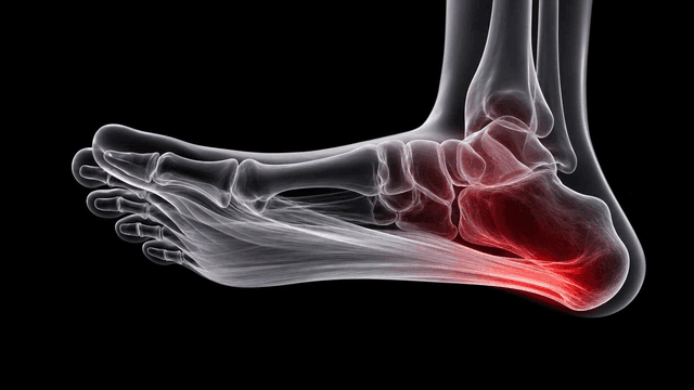 X-ray image of foot with emphasized heel pain