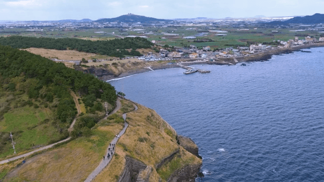 Scenic coastal cliff with a village