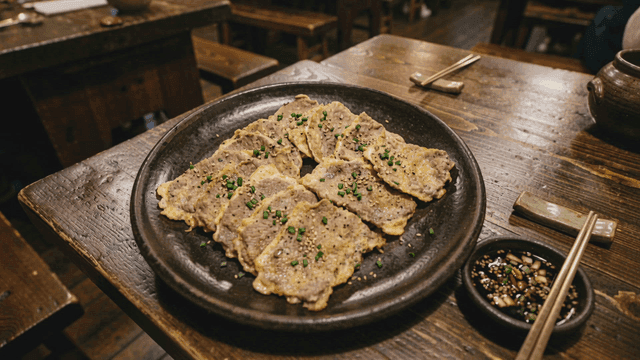 Beef pancakes on table