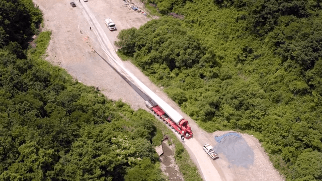 Transporting wind turbine materials in the mountains