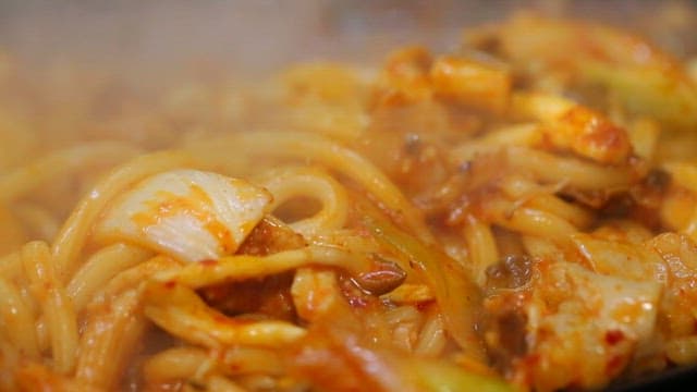 Grilled marinated beef tripe with udon noodles