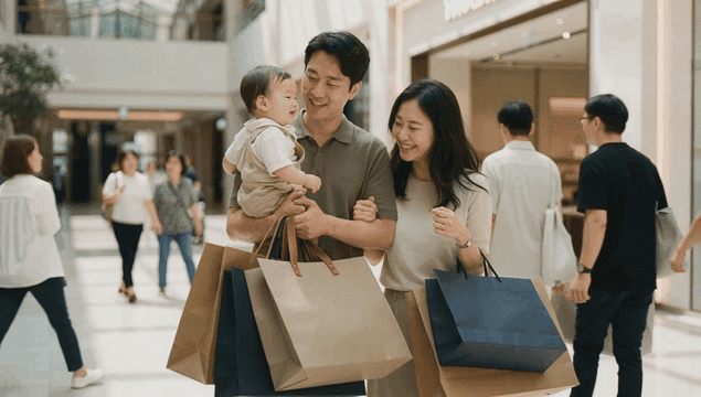 Family shopping together at mall