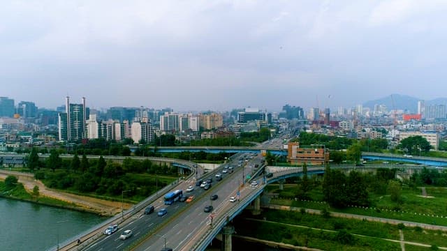 Busy City Traffic with Diverse of Roadways Intersecting