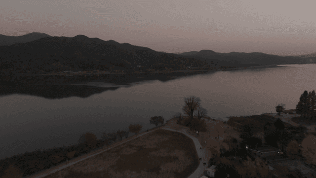 Quiet river with hills