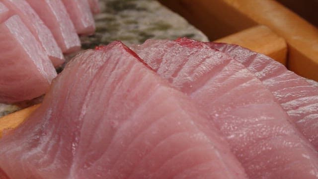 Freshly sliced yellow tail sashimi on a plate