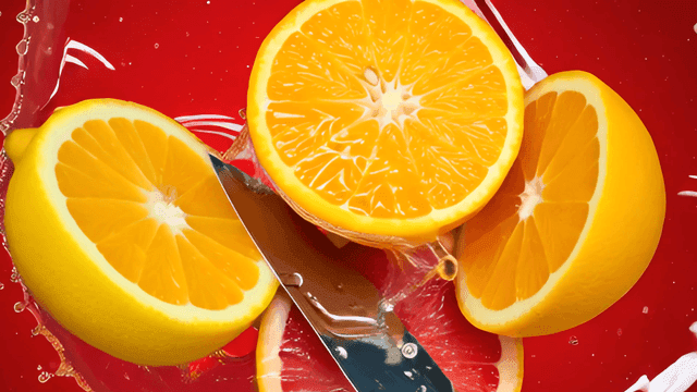 주스가 튀는 슬라이스된 오렌지
