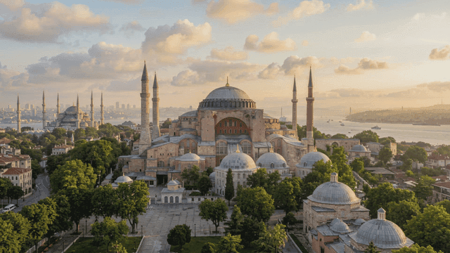 Historic mosque under peaceful sky