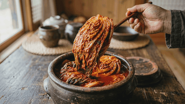 Kimchi in traditional earthenware jar