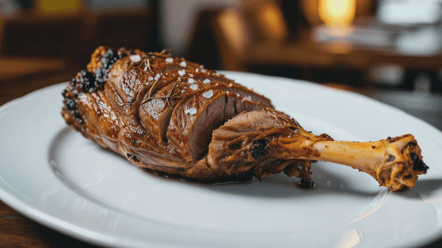 Roasted lamb on white plate