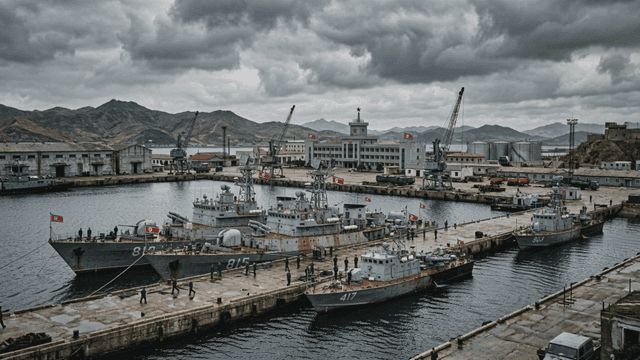Busy port where North Korean warships are anchored
