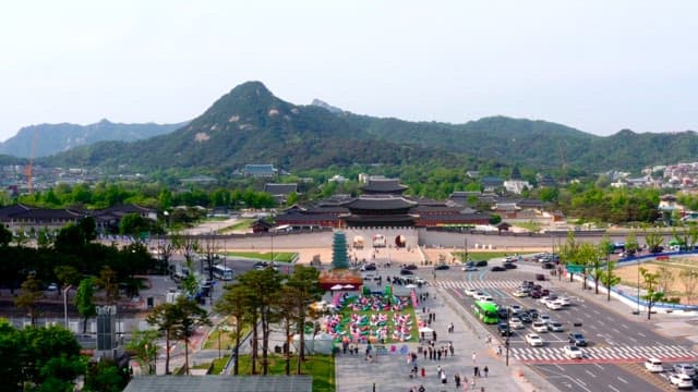 Cityscape Near Crowded Gwanghwamun at Midday