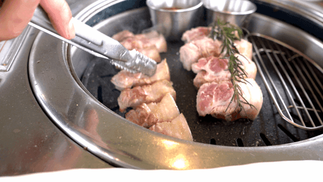 Pork belly grilled on barbecue grill