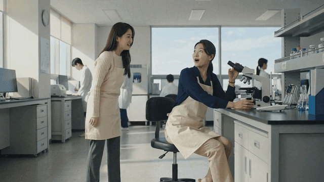 Researchers working in a bright laboratory