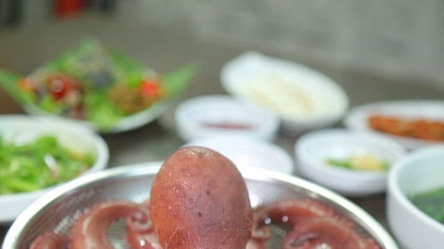 Fresh boiled octopus prepared with side dishes