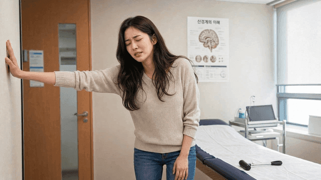 Female patient experiencing dizziness at clinic