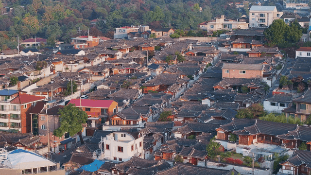 Village landscape with Hanok houses lined up between the alleys